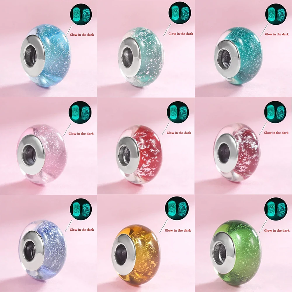 

Красочные синие светящиеся в темноте муранские стеклянные бусины из стерлингового серебра 925 пробы подходят для оригинального браслета, комплекта ювелирных изделий, аксессуаров