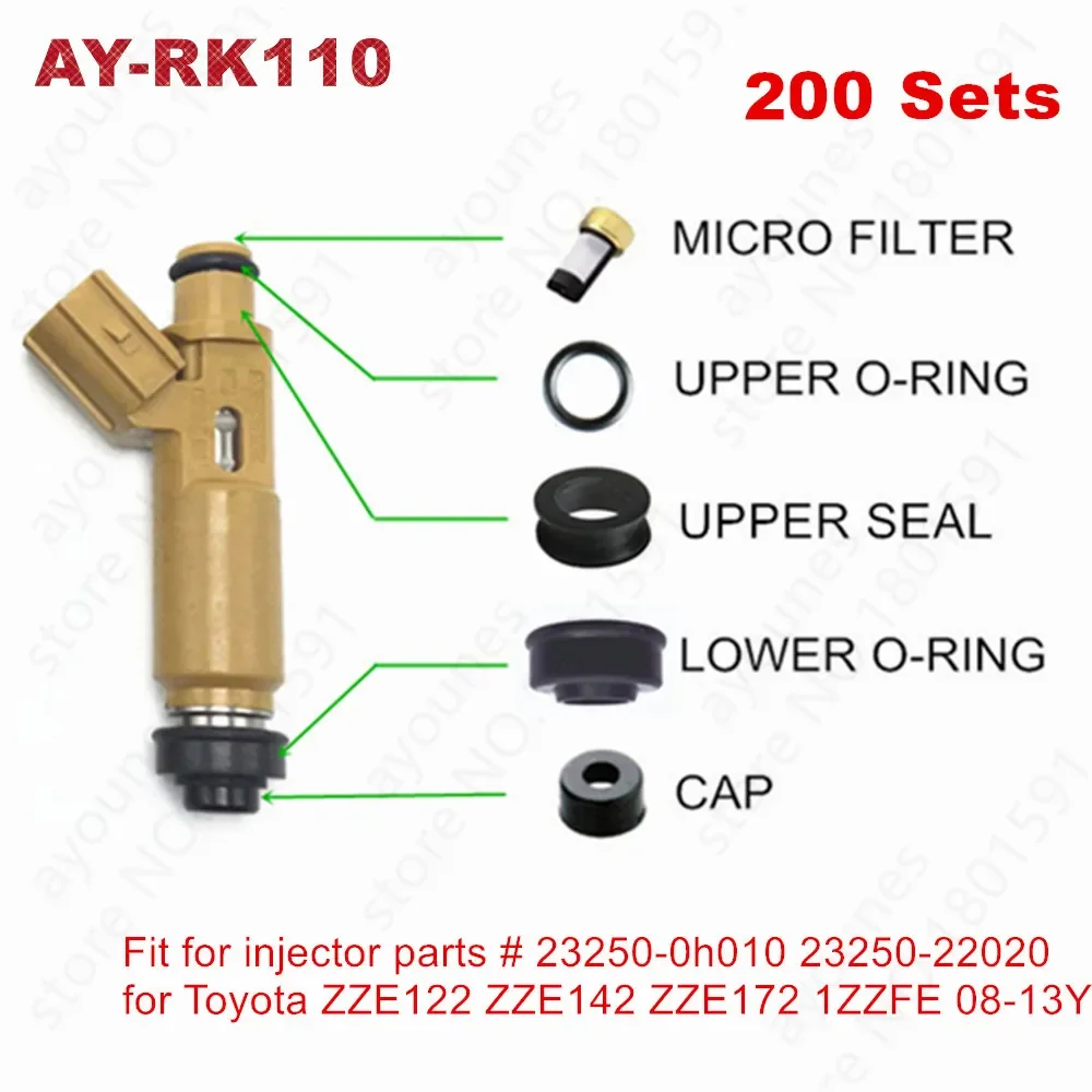 

200sets fuel injector repair kits for Toyota Corolla Avensis Celica RAV4 ZZE1222 ZZE142 ZZE172 1ZZFE 08-13 Engines (AY-RK110 )