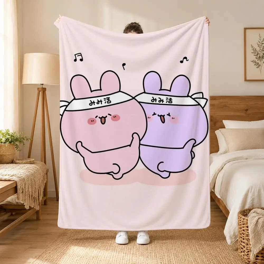 A-Asamimichan Cute Bunny Throw Blanket Soft Flannel Throw Lightweight Summer Home Nap for Office Travel Sofa Bed