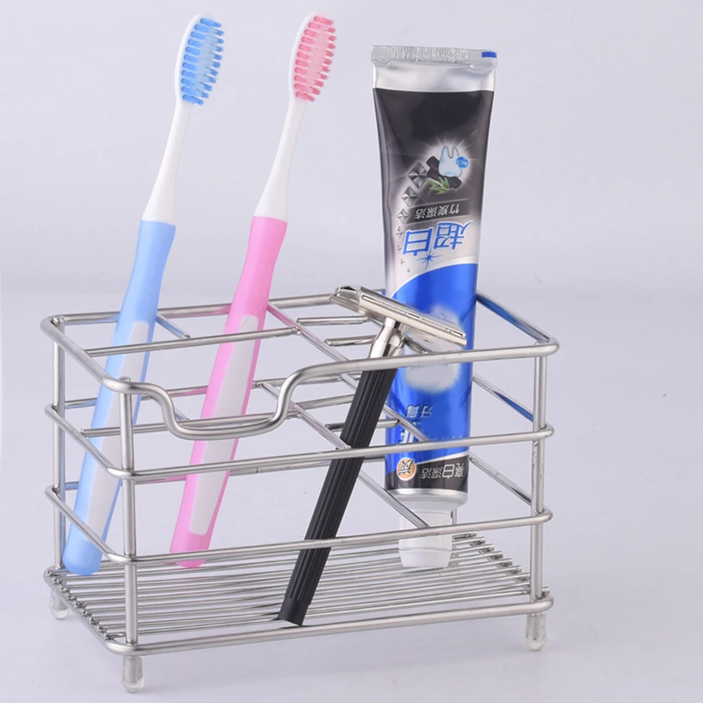 

Stainless Steel Toothpaste Toothbrush Holder Rack Bathroom Supplies Countertop Dry Clean Space Saver Simple Style