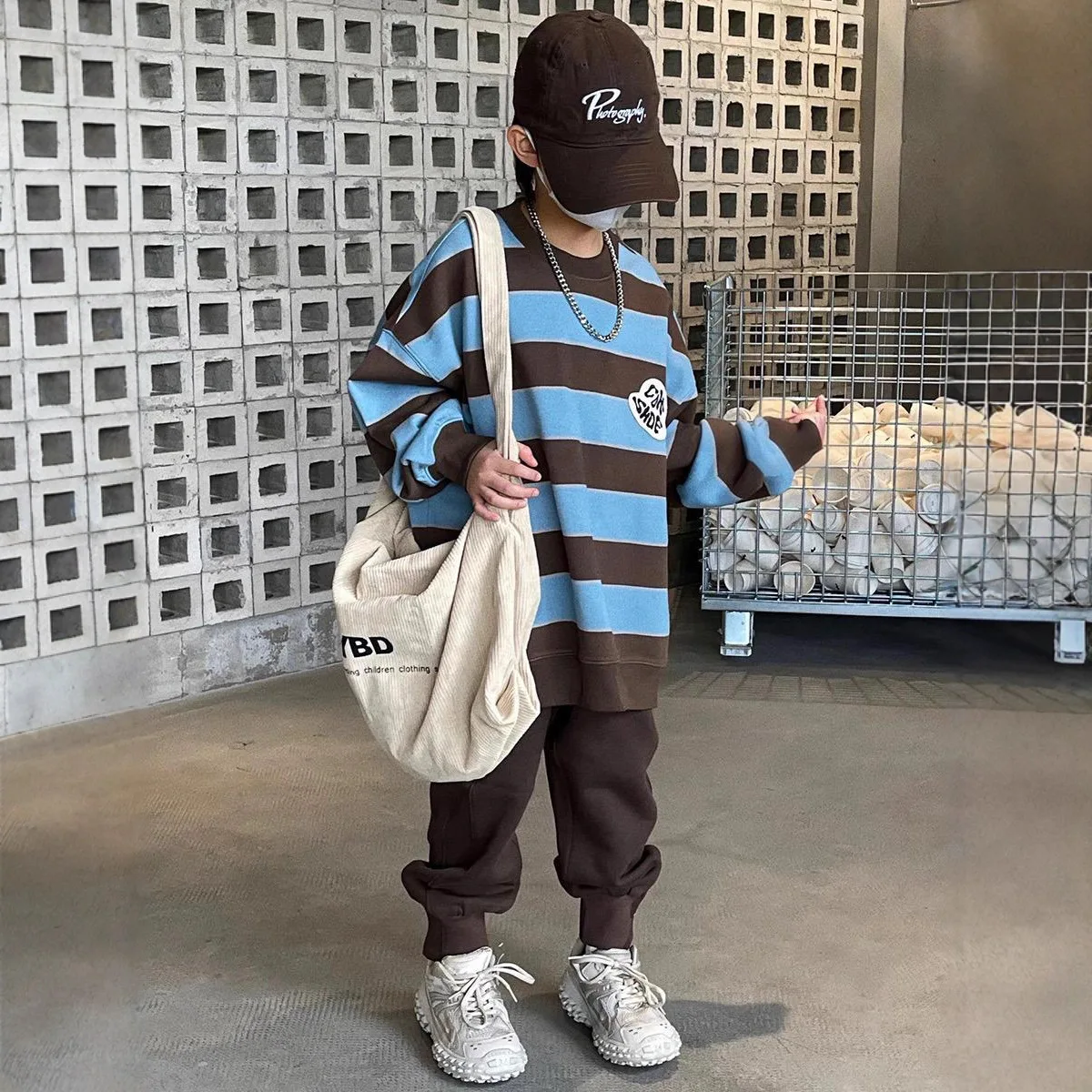 Childrens Top Spring and Autumn New Striped Hoodie Western Style Long Sleeve T-shirt Loose Contrast Color Casual Daily Wear