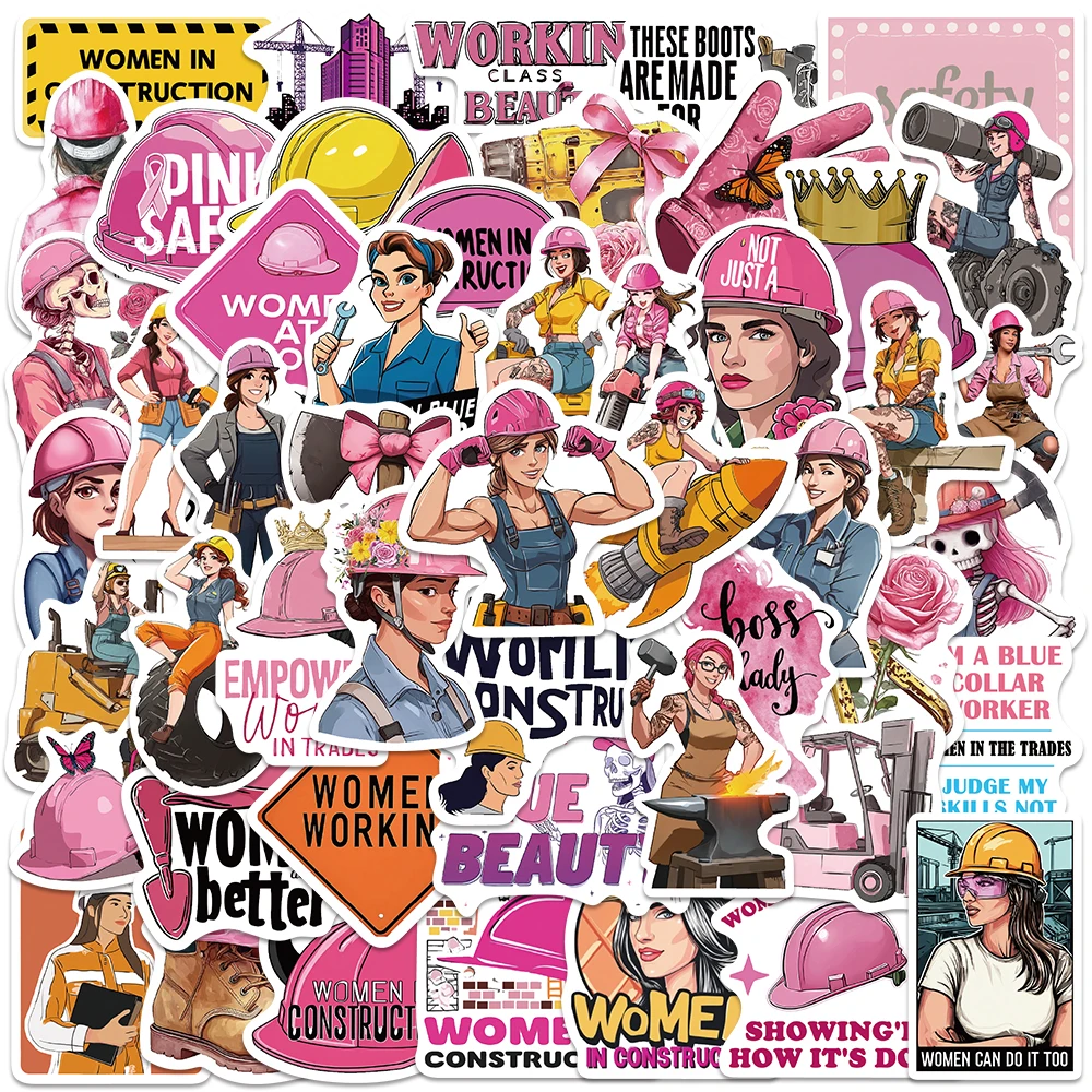 50pcs Labor Day Female Power Sticker PVC Decal For Laptop Phone Case Luggage Tablet Computer Helmet Decal Sticker Festival Gift