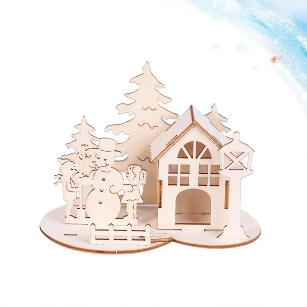 2 Pcs Snowman Puzzle Ornaments Christmas Decorations DIY Desktop Stereoscopic Scenes Gnome Centerpieces Jesus Games Kit