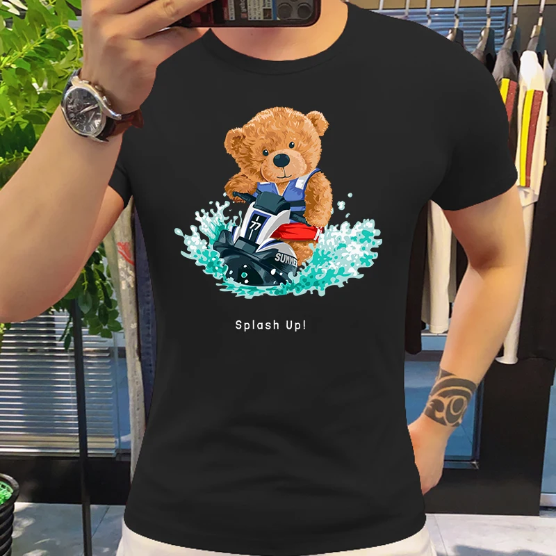 Funny Skateboard Bear T Shirts Harajuku Streetwear Tee Cotton Tshirts Fashion Short Sleeve Believe RICH BOY T-shirts Clothing