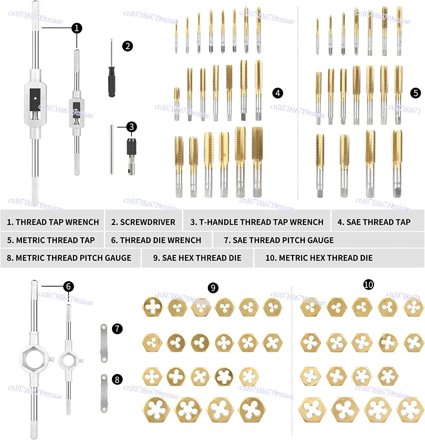 

Industrial 86 Pcs Professional Steel Metric Tap & Die Mini Thread Hand Tools Set with HSS Coarse and Fine Teeth