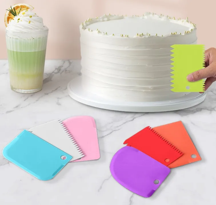 3pcs/set Decorating Tool Baking Dough Cutting Scraper Plastic Dough Scraper Thickened Three-Piece Cream Scraper