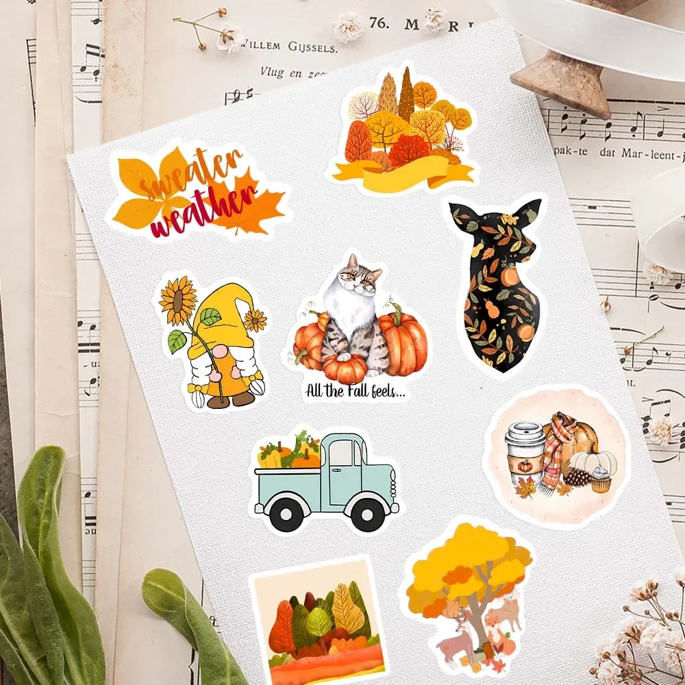 Cute Autumn Fall Stickers Vintage Art Pumpkin DIY Toy Gift Decorative Decal for Phone Luggage Laptop Bottle Scrapbook Waterproof