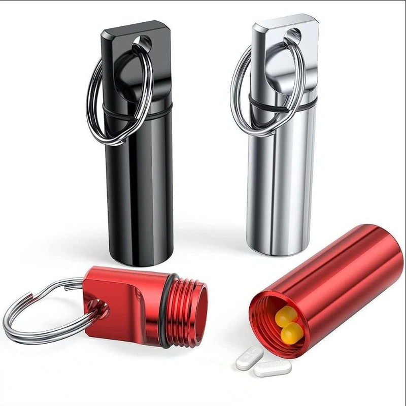 New Travel Mini Case Pill Organizer Box, Waterproof Aluminum Design for Vitamin Fish Oils Earplugs with Sealed Keychain Included
