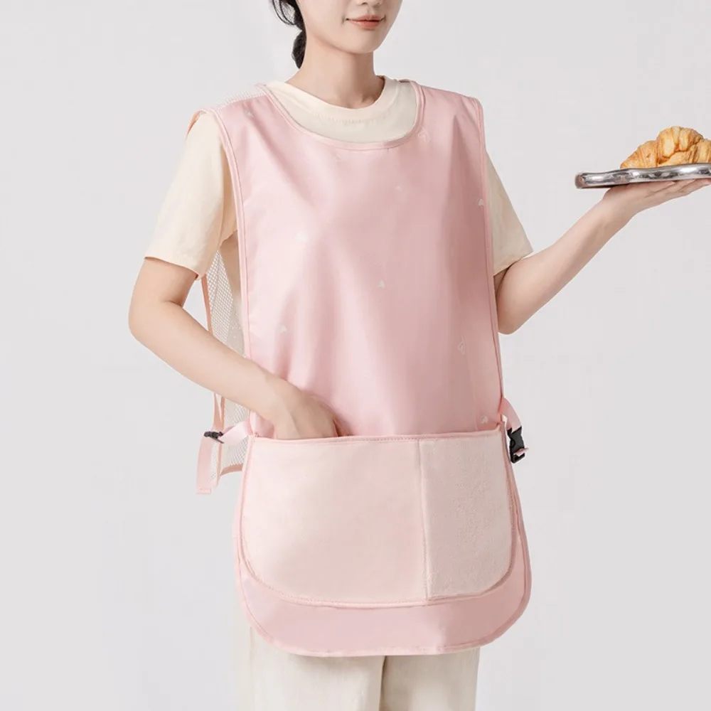

Wipeable Stain-Resistant Apron Hand Washable Polyester Oil-proof Apron Waterproof with Pocket Housework Smock Kitchen Use