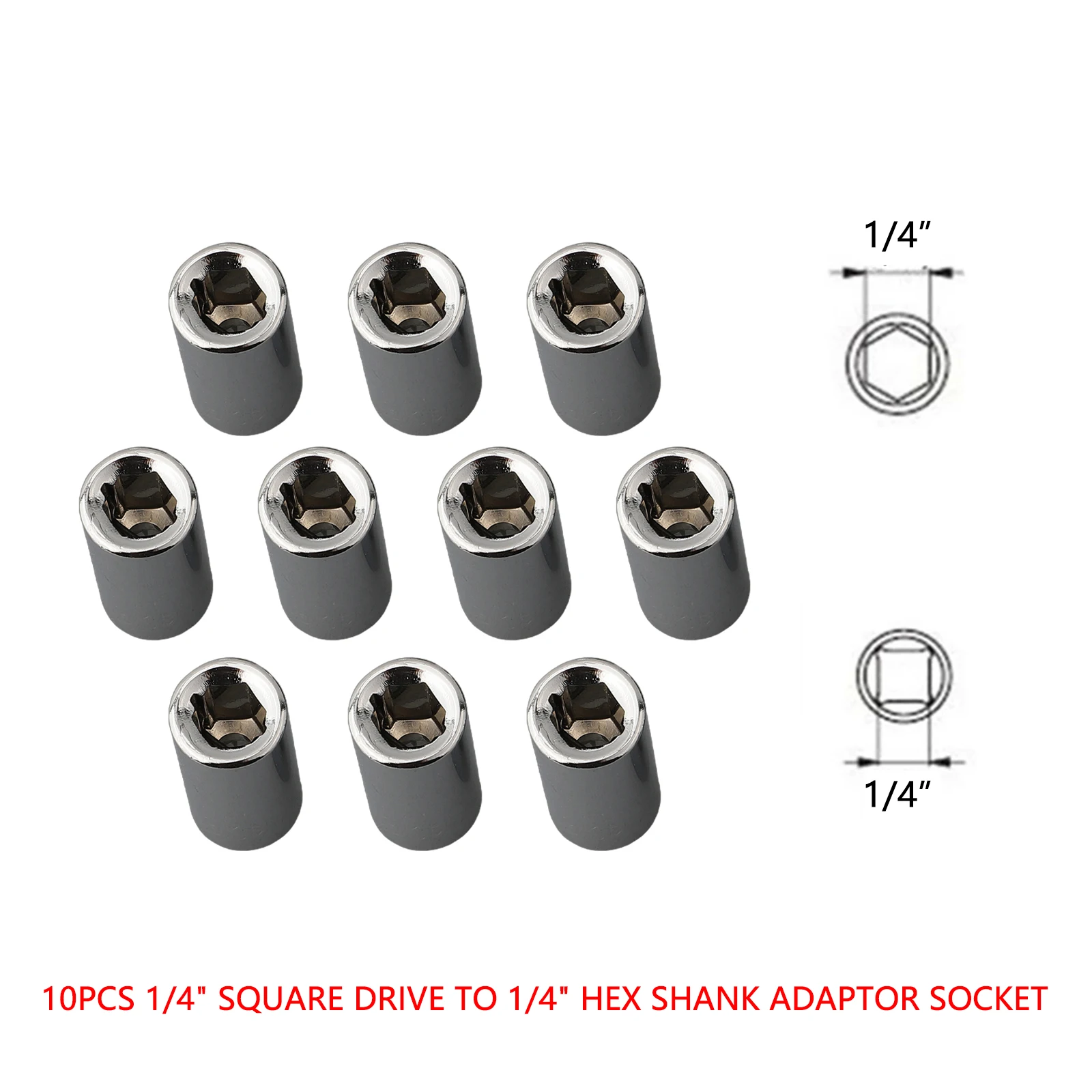 1/4 Square Drive to 1/4 Hex Adapter Socket Bit Converter 10pcs Chrome Vanadium Steel Construction for Tool Drive Compatibility