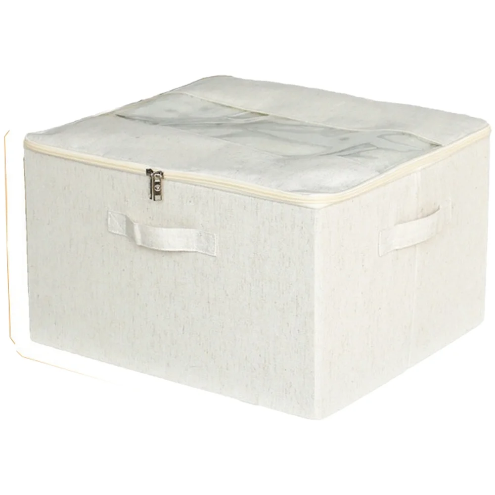Size Foldable Storage Box Cotton Linen Material Soft Touch Lid Clear Window for Clothes Shoes Quilts Home Organization