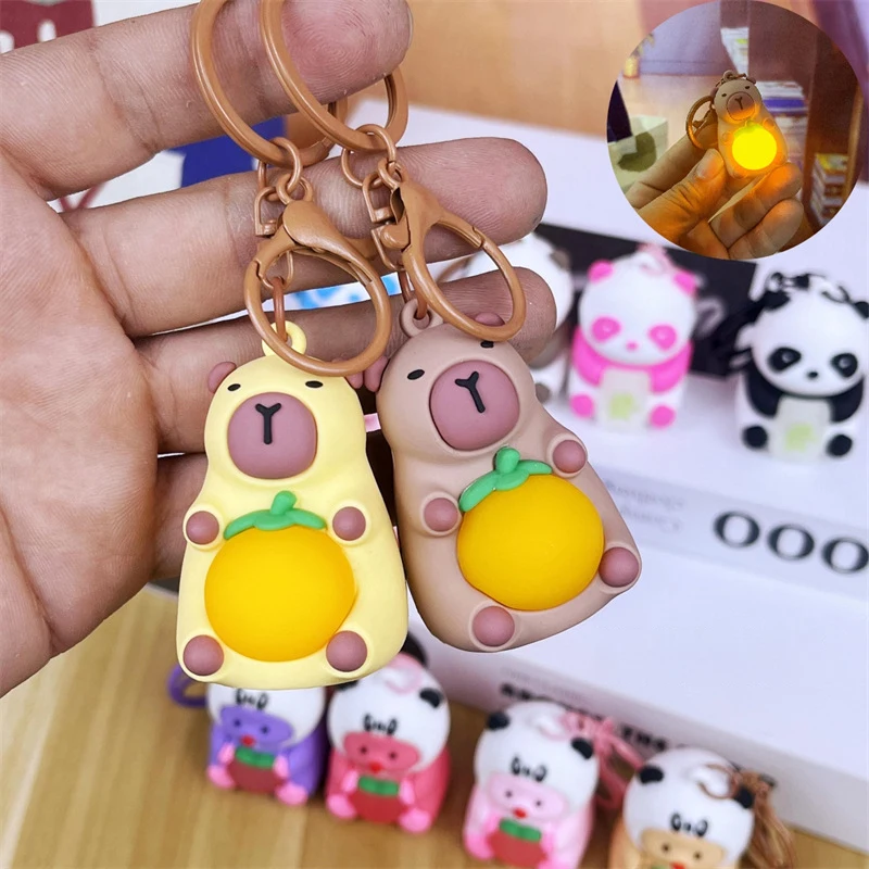 Fun Creative Cartoon Light Up Capybara Keychain Cute Mahjong Panda Doll Night Light Couple Backpack Decoration Pendant Gift