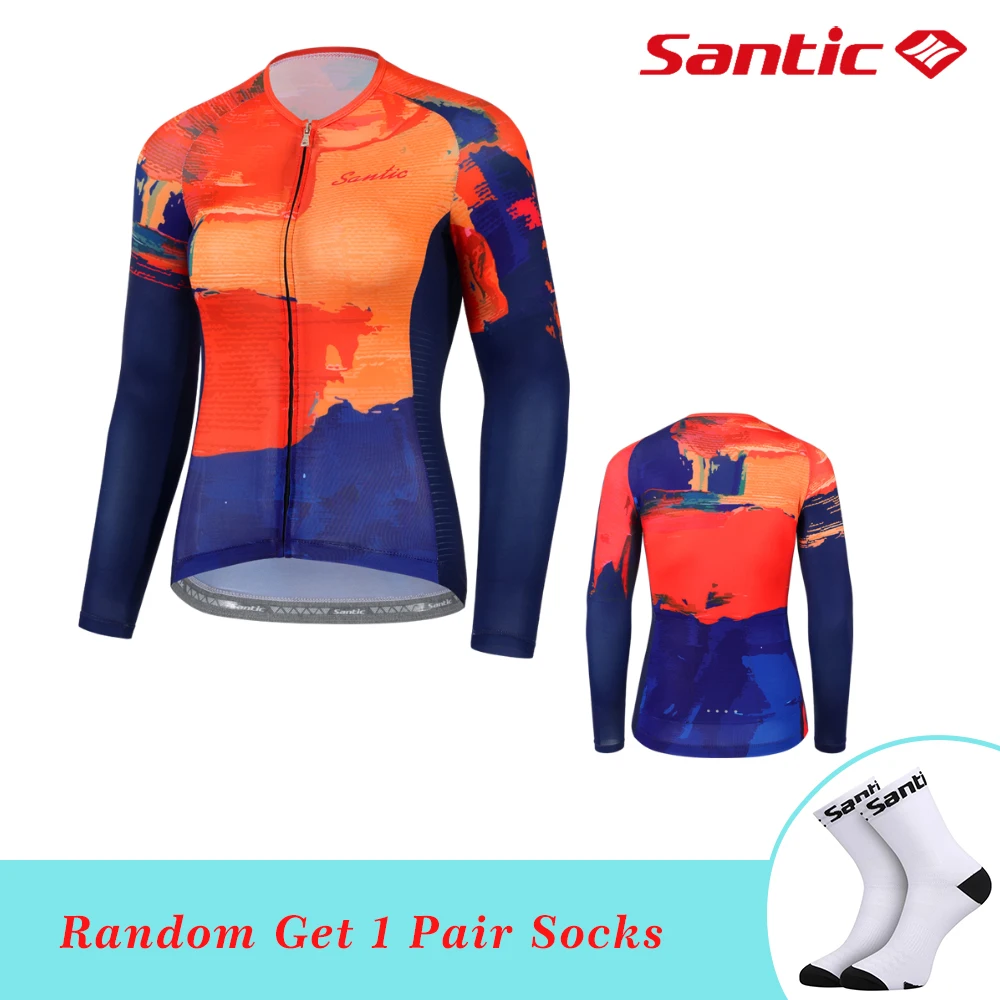 Santic Women Cycling Jersey Long Sleeve Comfortable Sunscreen Road Bike Mountain Bike Cycling Jersey Tops Reflective Asian