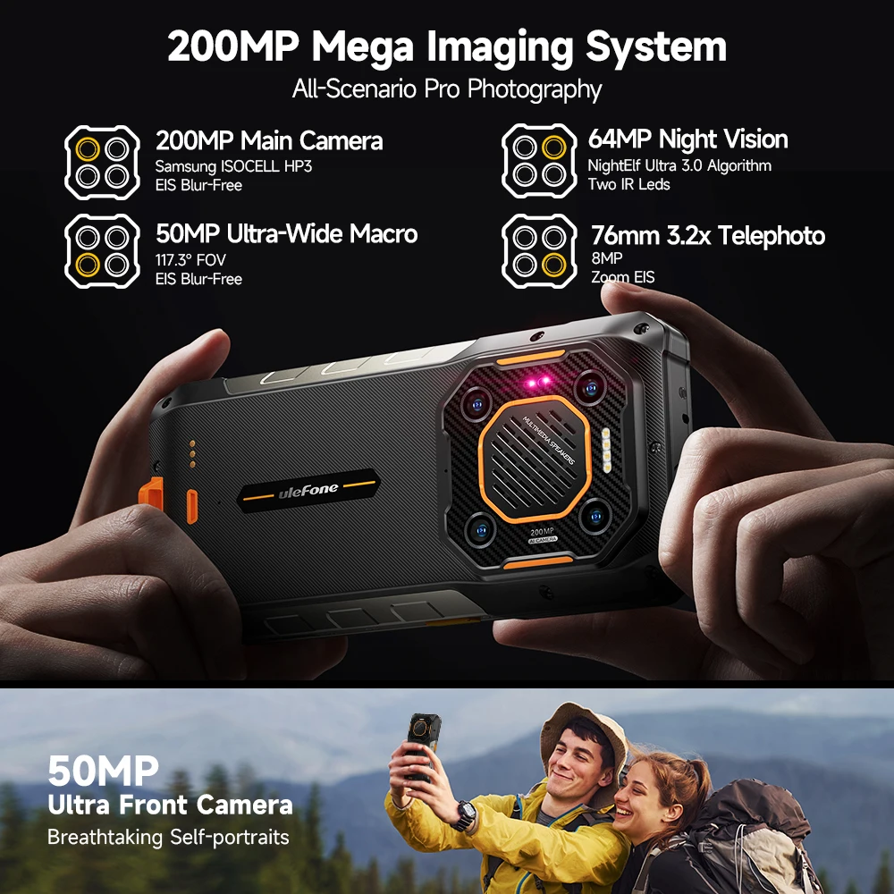 Ulefone Armor 26 Ultra Walkie Talkie 5G Telefone robusto 120W 15600mAh 200MP + 64MP + 50MP NFC Smartphone à prova d'água 24GB + 512GB NFC