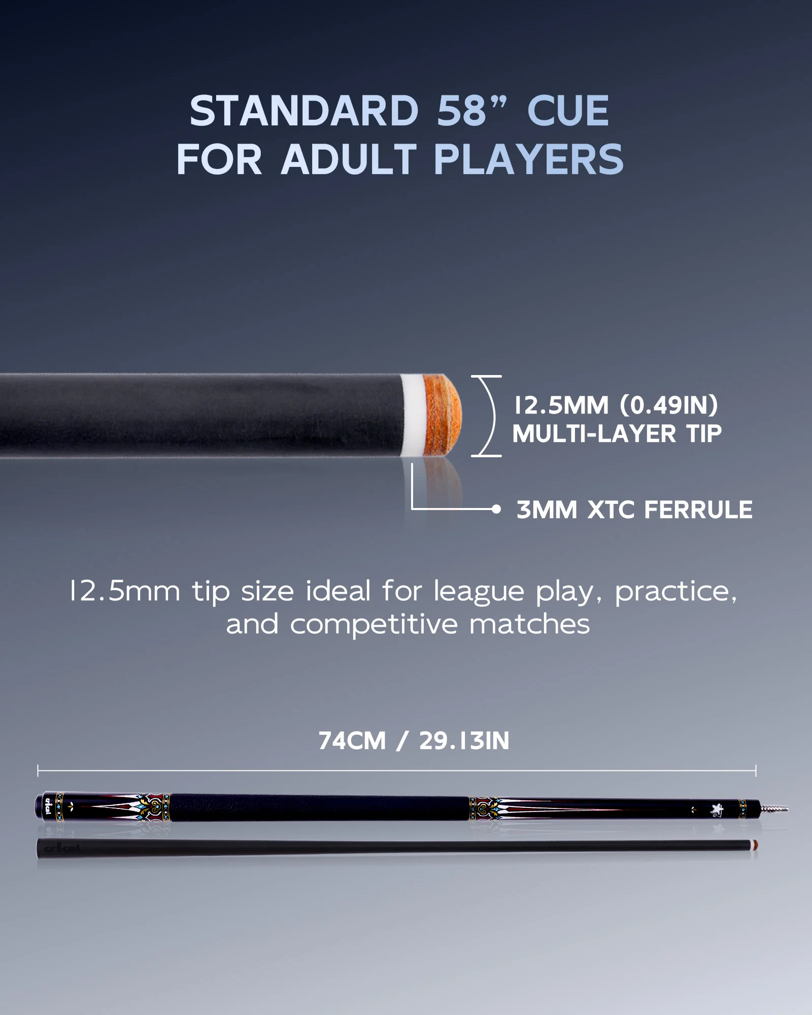 CRICAL Carbon Fiber Pool Cue Stick, Professional Low Deflection Pool Cue with Pro Taper Shaft and 12.5mm Tip