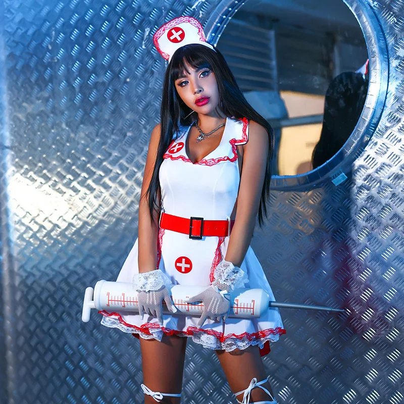 Halloween Nurse Costume for Women Carnival Festival Party Rave Outfit Doctor Cosplay Anime Sexy Uniform Skirt Set Hat Dress Up