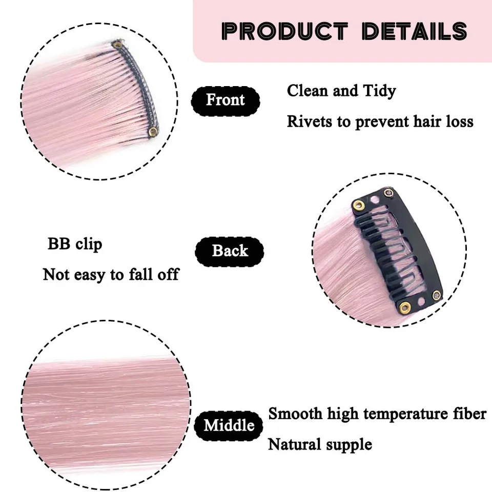 Set de 5 piezas de extensiones de cabello con clip de 18 pulgadas, rizadas, sintéticas, con mechones de colores para mujer 2