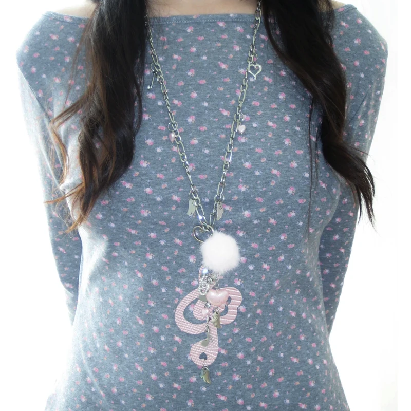 Joyería Y2K, collar con colgante de corazón y alas de notas musicales para mujer, accesorios Harajuku Kawaii, collar de cadena de moda coreana Punk