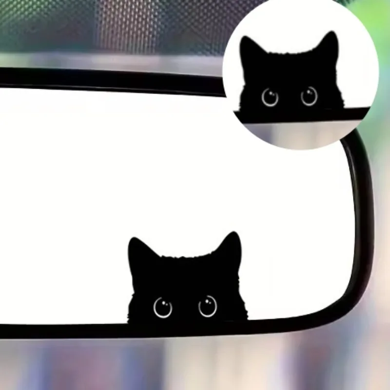 Mini Peeking Cat  Car Sticker For Rearview Mirror Cute Cartoon Kitten Decal Waterproof Auto Interior Glass Decoration Stickers