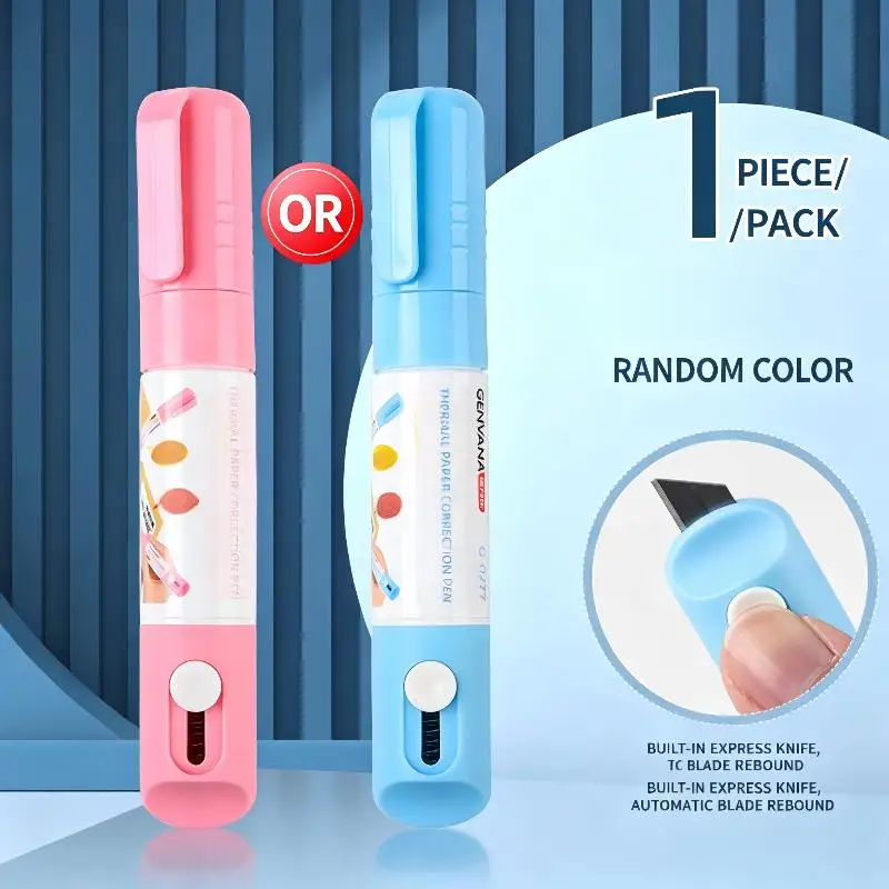 Random color】Thermal Label Correction Marker With Mini Box Cutter Cute, Thermal Paper Eraser, Privacy Information CoverageFluid