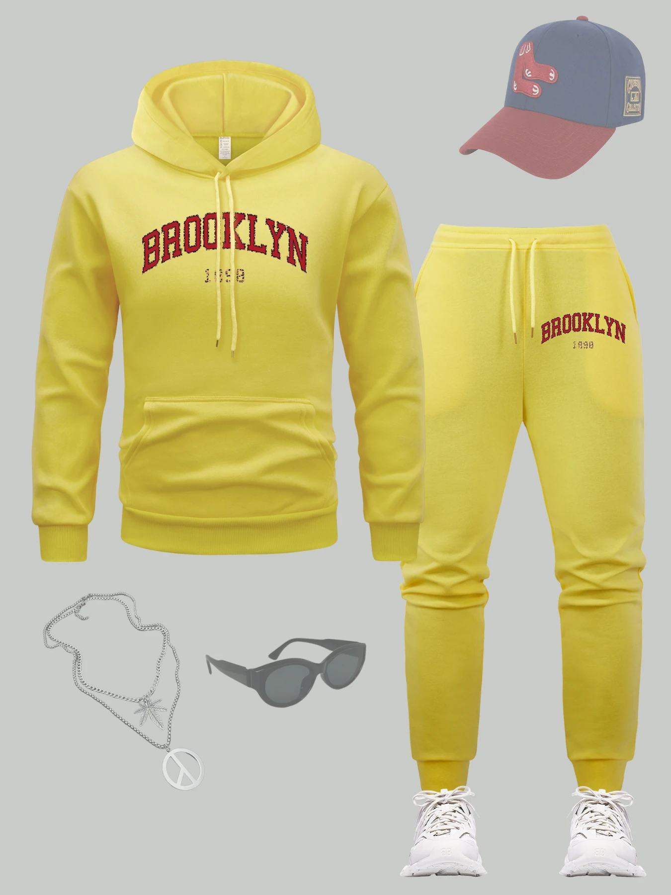 

Brooklyn Art Letter 1898, мужской комплект с капюшоном и принтом, осенние спортивные костюмы в стиле хип-хоп, универсальные свободные спортивные штаны, флисовые спортивные штаны