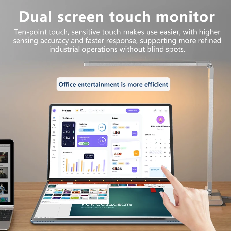 كمبيوتر محمول بشاشة تعمل باللمس 2256*1504 بكسل IPS Win 10 Win 11 Slim محمول 13.5 + 13.5 بوصة كمبيوتر محمول بشاشة مزدوجة للأعمال #4
