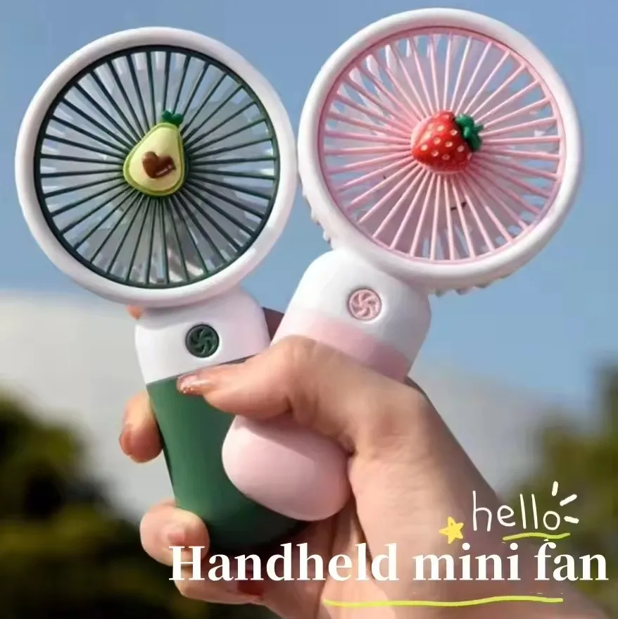 Mini ventilador portátil de desenho animado, ventilador de mesa para estudantes, carregamento USB, frutas, vários estilos e cores, verão