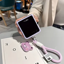 Luxury Solid Color Purple Cute Bear Portable Rope Phone Case for Xiaomi Mix Flip 2 Mi Mix Flip Cover Funda