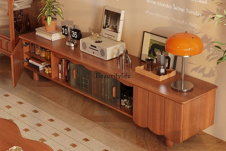 

FG28French Style Solid Wood TV Cabinet Small Apartment Boxwood Home Mid-Ancient Retro Style Living Room Locker