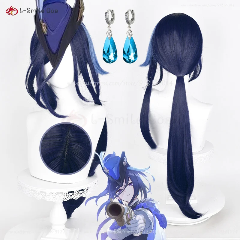 High Quality  Fontaine Cosplay Clorinde Cosplay Wig 80cm Long Blue Women Anime Wigs Heat Resistant Synthetic Wigs