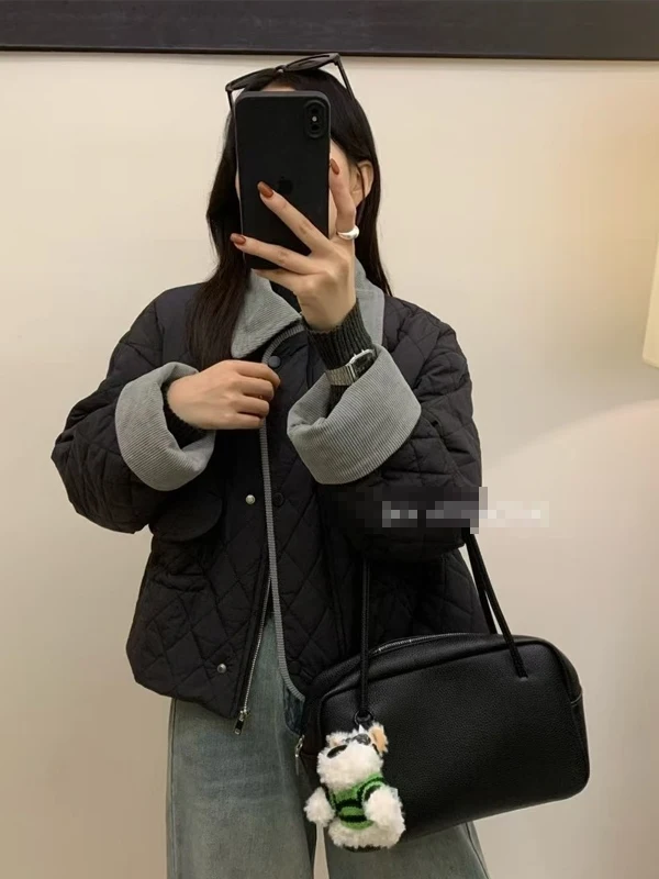 Manteau matelassé en coton pour femme, col Jaet, chaud, Vintage, doux, petite taille, hiver