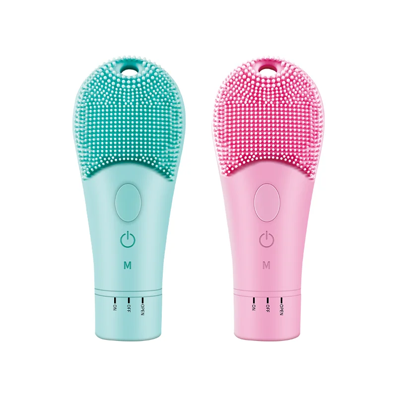 Ultrasonic silicone high frequency vibration heating massager cleansing brush deep facial cleaning device