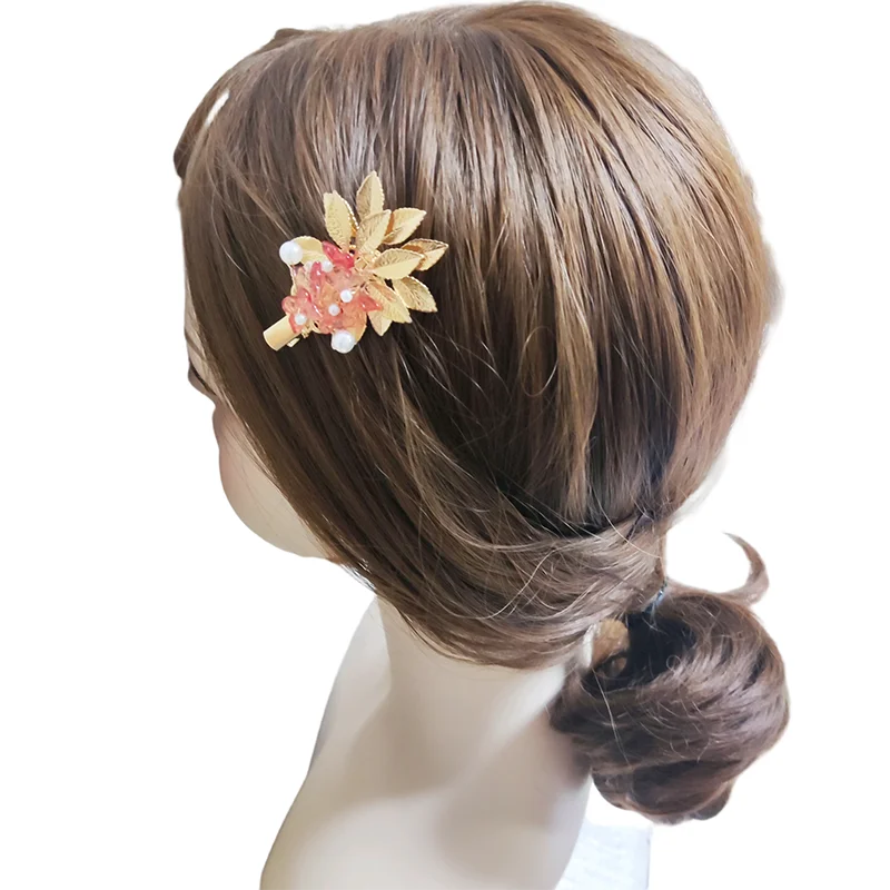Vintage Metal Leaves Hair Clips Simulate Red Butterfly Hair Clips Women Wedding Gold Duckbill Clip Clamps Hairpin Hair Clip