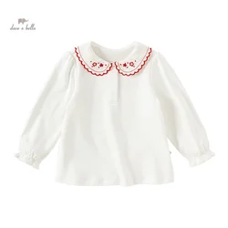 Dave Bella 2024 New Autumn Girl's Baby T-Shirt Children Top Pure Cotton White Sweet Lovely Casual Fashion Undershirt DB3241688