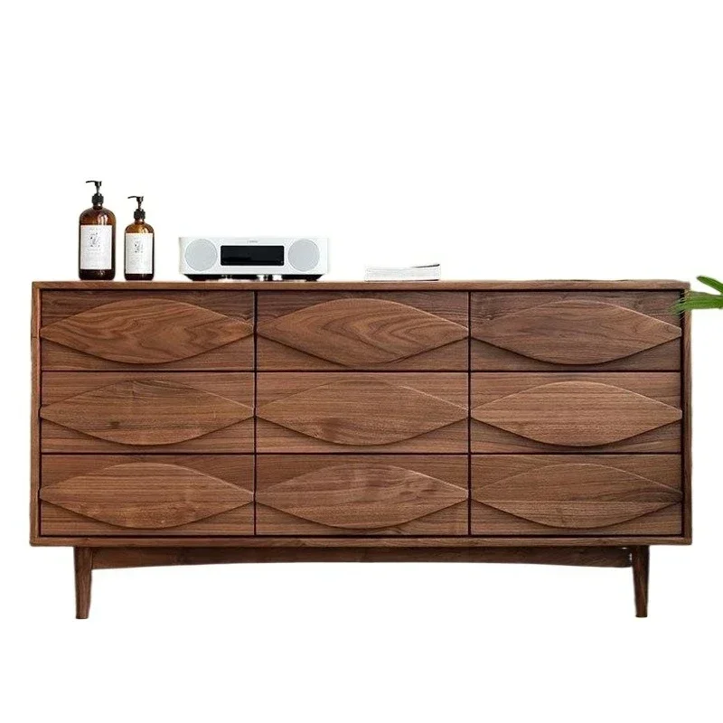 Black walnut Japanese-style bedroom living room storage drawer cabinet, Nordic simple modern storage cabinet