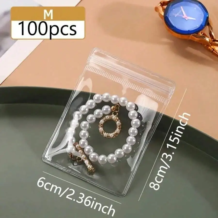 M Size 100pcs Clear Ziplock Jewelry Pouches 6x8cm For Rings Earrings Necklaces Anti-Oxidation Travel Storage Organizer