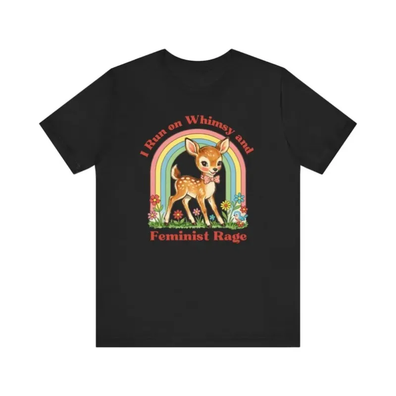 I Run on Whimsy and Feminist Rage Funny Feminist T-Shirt Retro Skeleton Tee All-season Breathable  Ironic Art Short Sleeve Tops