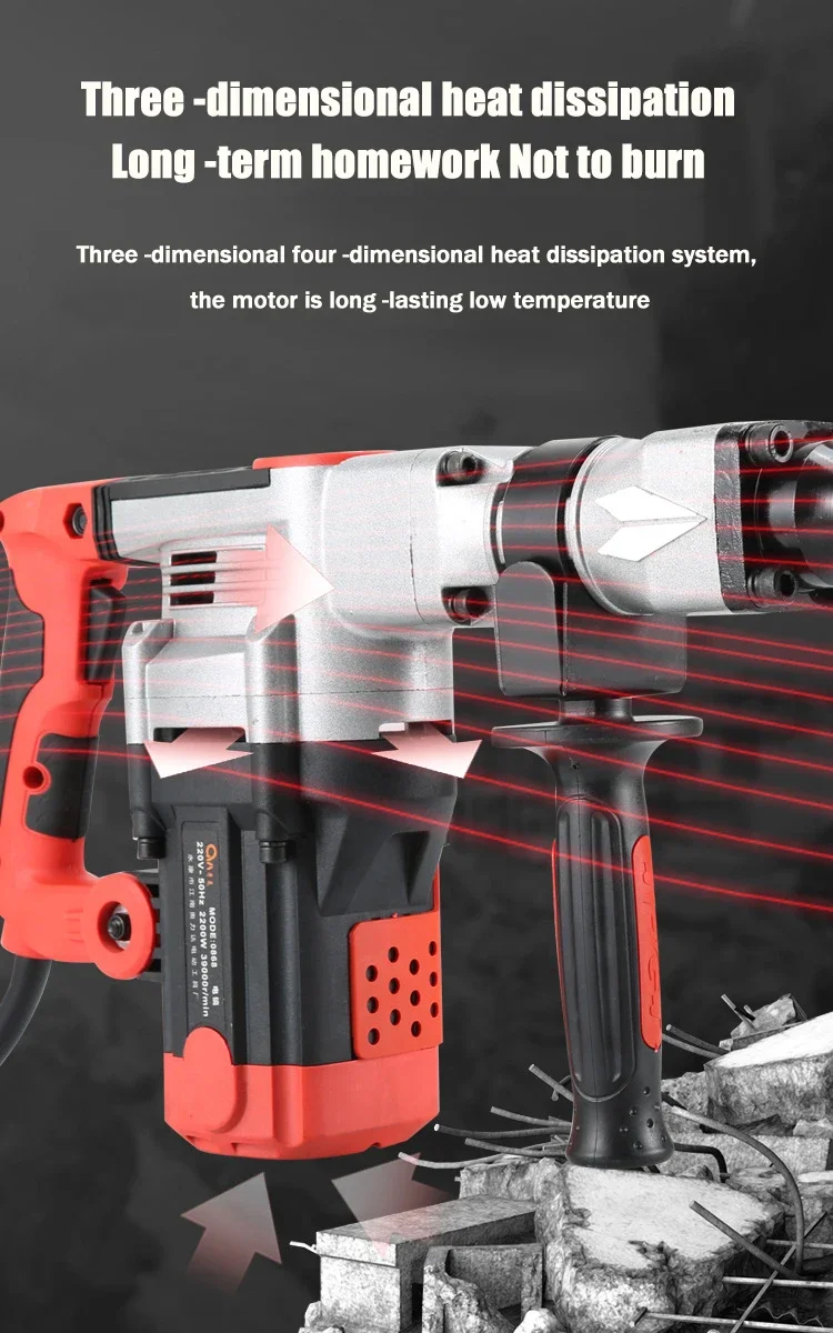 High-power single-use electric pickaxe and electric hammer for slotting, wall removal and crushing concrete