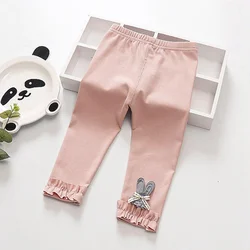 Autumn Winter Grils Children Legging Thicken Warm Newborn Girl Rabbit Bow Warm Plush Trousers Elastic Waist Leggings Kids Pants