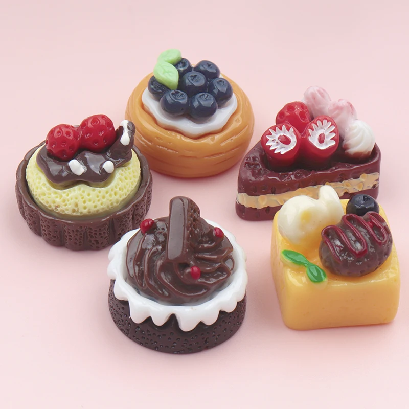 10/100Pcs 3D Sweet Simulation Fruit Cake Resin Cabochon for Dollhouse Fake Food DIY Phone Decoraiton Keychain Making Accessories