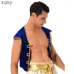 Mens Halloween Arabian Prince Cosplay Costume Cap Sleeve Vest Braided Waistcoat Cardigan Theme Party Indian Role Play Clothes