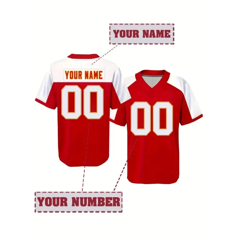 

Personalized Men's Breathable Short Sleeve Football Jersey with Customized Name&Number Embroidery for Team Training Kansas City