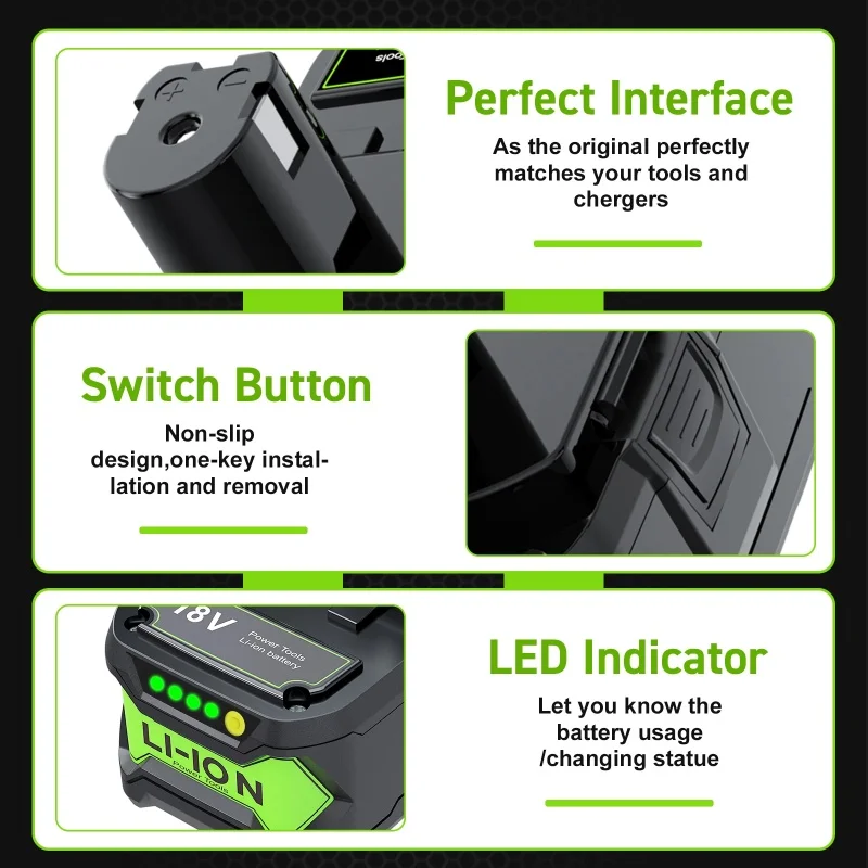 18V 6000mAh Lithium-ion Replacement Battery, Compatible with RYOBI P108 18V One+ Plus P104 P107 RB18L50 RB18L20 Power Tools