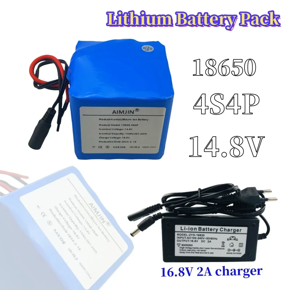 Batterie au lithium pour lampe de pêche de nuit LED, 14.8V, 14Ah, 18650, 4S4P, chauffe-lampe de mineur, cellule d'amplificateur, chargeur de pipeline 16.8V, nouveau