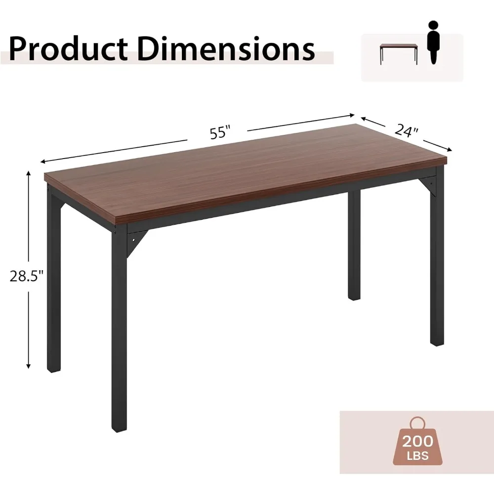 4.5FT Conference Table Set of 2, 55” x 24” Large Meeting Room Table W/Heavy Duty Steel Frame, Modern Computer Desk for Home, Of