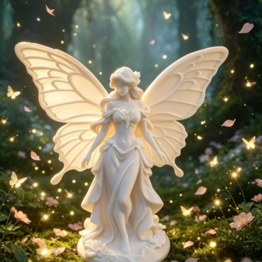 Long Dress Butterfly Fairy Figurine Forest Flower Elf Statue Aesthetic Desktop Ornament Fairy Tale Tabletop Landscape Decor