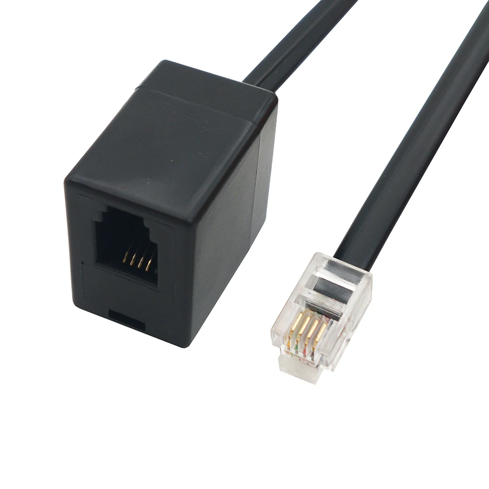 Kabel RJ9 25CM 4P4C Żeńskie Złącze do RJ9 Męski Wtyk czarny Do przedłużacza telefonicznego