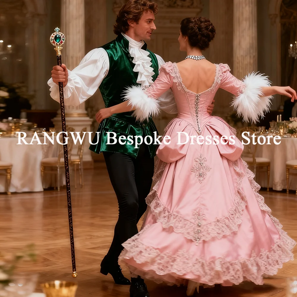 핑크 빈티지 빅토리아 시대 무도회 드레스 볼 가운 레이스 깃털 소매 남북 전쟁 시대 이브닝 가운 가장무도회 할로윈 의상