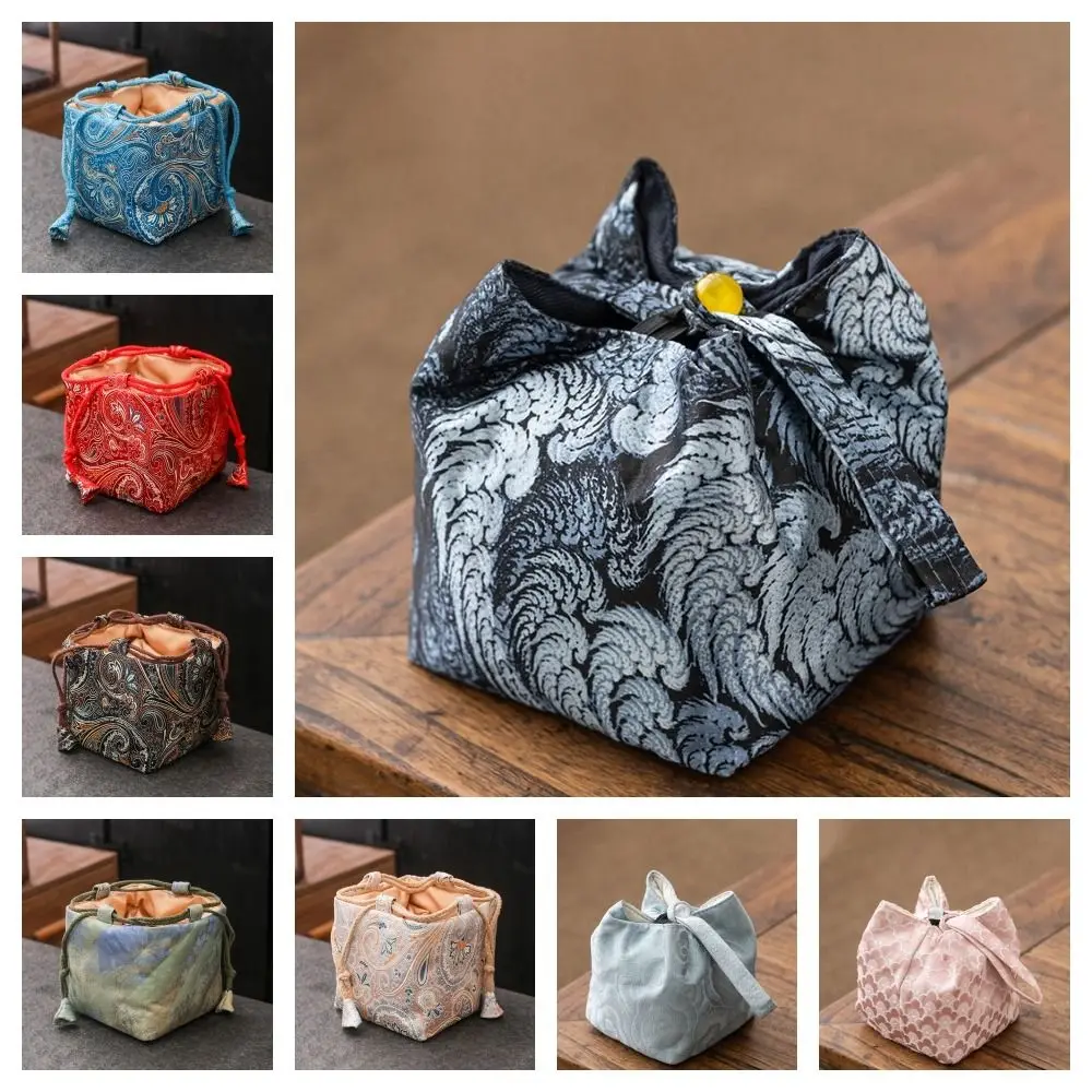 

Chinese Style Teacup Drawstring Cloth Pouch Breakage-proof Print Small Item Pouch Portable Multifunctional Teaware Storage Bag