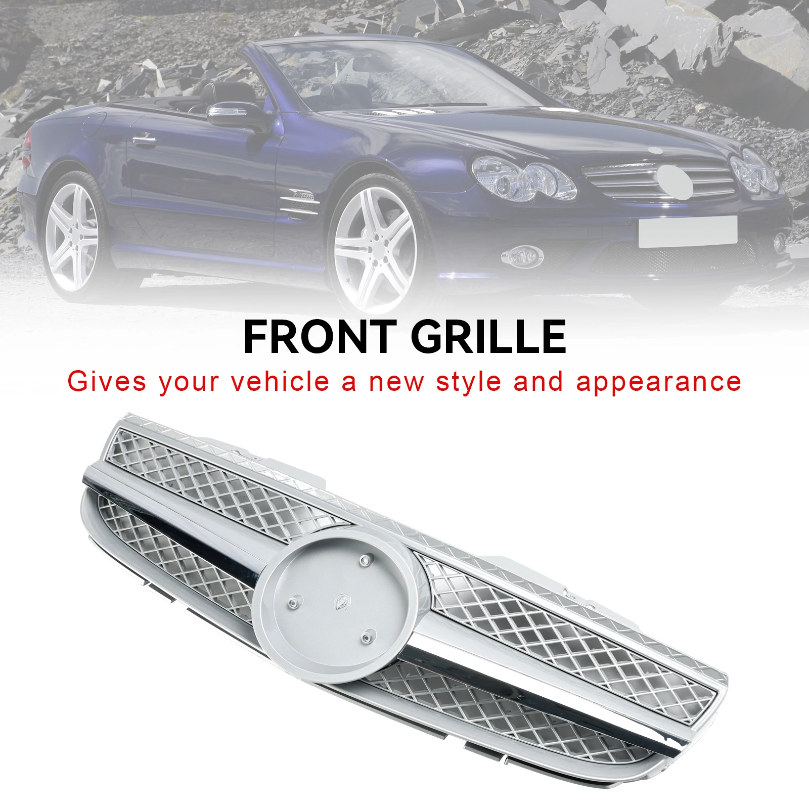 Artudatech Front Bumper Upper Grill Fit Mercedes R230 SL550 SL600 2007-2008 1 Fin Star